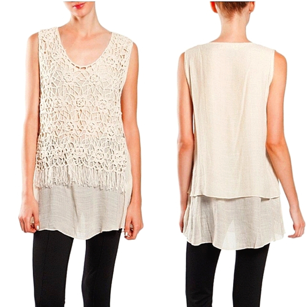 CROCHET BOHEMIAN STYLE SLEEVELESS TUNIC BOUTIQUE ITEM NEW SIZE M/L